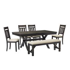 Hayden 6-Piece Dining Table Set For 7 - Table, Bench & 4 Slat Back Chairs