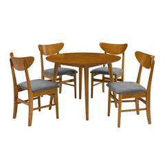 Landon 5-Piece Round Dining Table Set For 4 - Table & 4 Wood Back Chairs