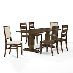 7-Piece Dining Table Set For 6, Table, 4 Ladder-Back Chairs, 2 Back Chairs