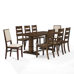 9-Piece Dining Table Set For 8, Table, 6 Ladder-Back Chairs, 2 Back Chairs