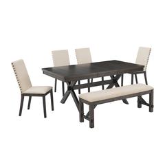 Hayden 6-Piece Dining Table Set For 7 - Table, Bench, & 4 Upholstered Chairs
