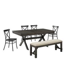 Hayden 6-Piece Dining Table Set For 7 W/Camille Chairs, Table, Bench, & 4 Chairs