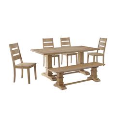 Joanna 6-Piece Dining Table Set For 7 - Table, Bench, & 4 Ladder-Back Chairs