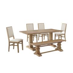 Joanna 6-Piece Dining Table Set For 7 - Table, Bench, & 4 Upholstered Chairs