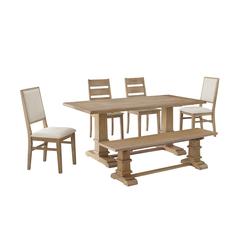 6-Piece Dining Table Set For 7, Table, Bench, 2 Ladder-Back Chairs, 2 Arm Chairs