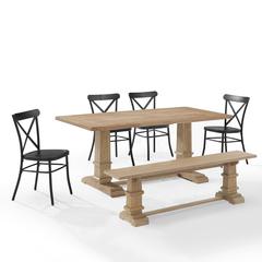 Joanna 6-Piece Dining Table Set For 7 W/Camille Chairs, Table, Bench, & 4 Chairs