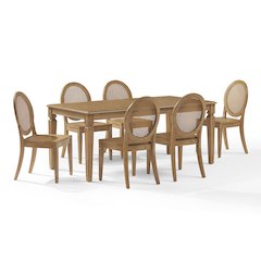 7-Piece Dining Table Set For 6 With Cane-Back Chairs, Table, 6 Cane-Back Chairs
