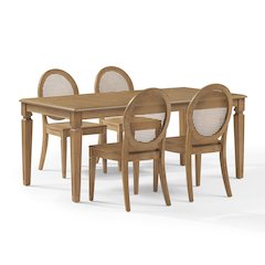 5-Piece Dining Table Set For 4 With Cane-Back Chairs, Table, 4 Cane-Back Chairs