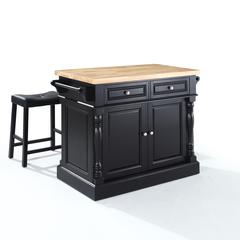 Oxford Kitchen Island W/Upholstered Saddle Stools