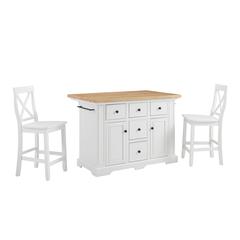 Julia Wood Top Island W/X-Back Stools - Island & 2 Stools