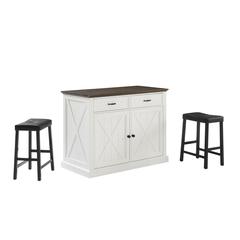 Clifton Kitchen Island W/Uph Saddle Stools - Kitchen Island & 2 Stools