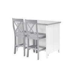 Silvia Stainless Steel Top Kitchen Island W/X-Back Stools, 2 Stools