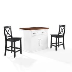 Bartlett Wood Top Kitchen Island W/X-Back Stools - Kitchen Island & 2 Stools