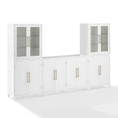 3Pc Sideboard And Pantry Set W/ Glass Door Hutch, Sideboard, 2 Door Pantries