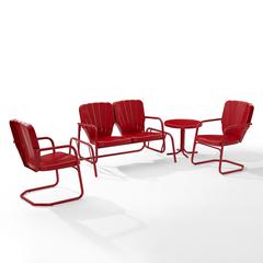 Ridgeland 4Pc Outdoor Loveseat Glider Set, Glider, Side Table, & 2 Armchairs