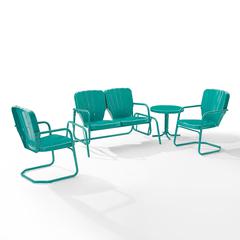 Ridgeland 4Pc Outdoor Loveseat Glider Set, Glider, Side Table, & 2 Armchairs