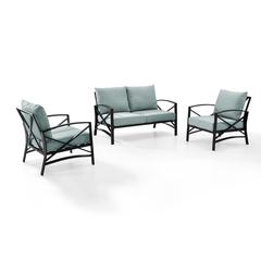 Kaplan 3Pc Outdoor Loveseat Patio Furniture Set - Loveseat & 2 Chairs