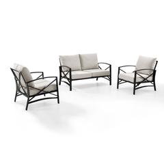 Kaplan 3Pc Outdoor Loveseat Patio Furniture Set - Loveseat & 2 Chairs
