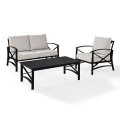 Kaplan 3Pc Outdoor Loveseat Patio Furniture Set, Loveseat, Chair, & Coffee Table
