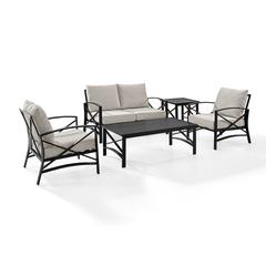 5Pc Outdoor Loveseat Furniture Set, Loveseat, 1 Coffee/1 Side Table, 2 Armchairs