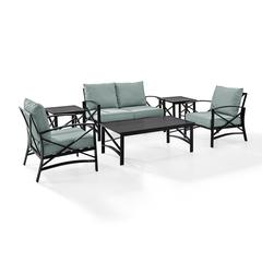 6Pc Outdoor Furniture Set, Loveseat, Coffee Table, 2 Armchairs, 2 Side Tables
