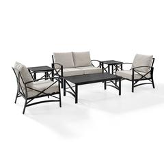 6Pc Outdoor Furniture Set, Loveseat, Coffee Table, 2 Armchairs, 2 Side Tables