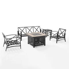 Kaplan 5Pc Outdoor Sofa Set, Sofa, Side Table, Tucson Fire Table, & 2 Chairs