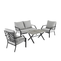 Gray Metal Patio Furniture 4 Piece Set with Loveseat, Chairs and Coffee Table