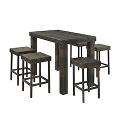 Counter Height Wicker Dining Set with 4 Stools and Table for Outdoor Use