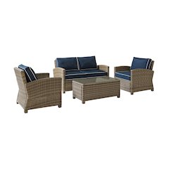 Bradenton 4Pc Outdoor Furniture Set, Loveseat, Coffee Table, 2 Arm Chairs