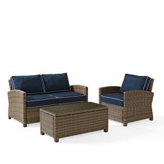 Bradenton 3Pc Outdoor Loveseat Furniture Set, Loveseat, Arm Chair, Coffee Table