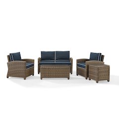 5Pc Outdoor Loveseat Furniture Set, Side Table, Coffee Table, 2 Armchairs