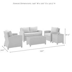 5Pc Outdoor Loveseat Furniture Set, Side Table, Coffee Table, 2 Armchairs
