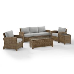 5Pc Outdoor Sofa Furniture Set, Sofa, Side Table, Coffee Table, & 2 Armchairs