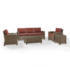 5Pc Outdoor Sofa Furniture Set, Sofa, Side Table, Coffee Table, 2 Armchairs