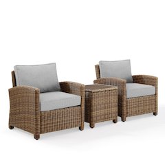 Bradenton 3Pc Wicker Outdoor Chair Set - Side Table & 2 Armchairs