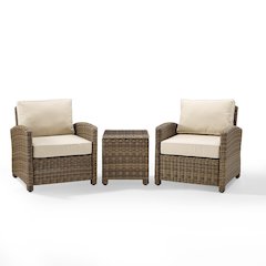 Bradenton 3Pc Wicker Outdoor Chair Set - Side Table & 2 Armchairs