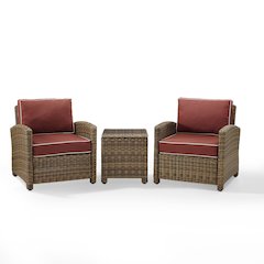 Bradenton 3Pc Wicker Outdoor Chair Set - Side Table & 2 Armchairs