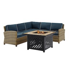 4Pc Outdoor Sectional Set W/ Fire Table, Right&Left Loveseat, Corner Chair