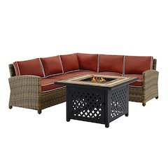 4Pc Outdoor Sectional Set W/ ire Table, Right & Left Loveseat, Corner Chair