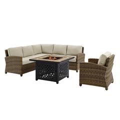 5Pc Outdoor Sectional Set W/Fire Table, Right&Left Loveseat, Corner & Armchair