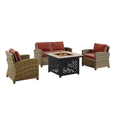4Pc Outdoor Loveseat Set W/ Fire Table, Loveseat, 2 Arm Chairs