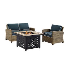 3Pc Outdoor Loveseat Set W/ Fire Table, Loveseat, Armchair, & Tucson Fire Table