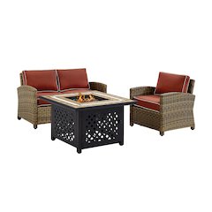 3Pc Outdoor Loveseat Set W/ Fire Table, Loveseat, Armchair, & Tucson Fire Table
