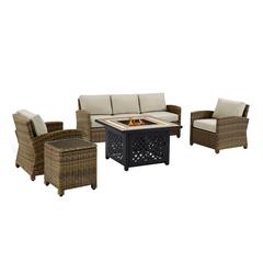 5Pc Outdoor Sofa Set W/ Fire Table, Sofa, Side Table, 2 Armchairs