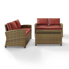 Bradenton 3Pc Outdoor Loveseat Patio Furniture Set, Coffee Table & 2 Loveseats