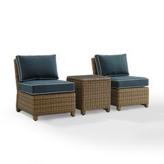 Bradenton 3Pc Armless Wicker Outdoor Chair Set - Side Table & 2 Armless Chairs