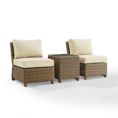 Bradenton 3Pc Armless Wicker Outdoor Chair Set - Side Table & 2 Armless Chairs