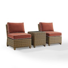 Bradenton 3Pc Armless Wicker Outdoor Chair Set - Side Table & 2 Armless Chairs