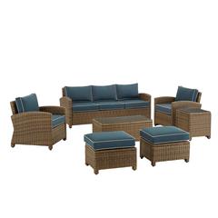 7Pc Outdoor Sofa Furniture Set, Sofa, Coffee&Side Table, 2 Armchairs, 2 Ottomans